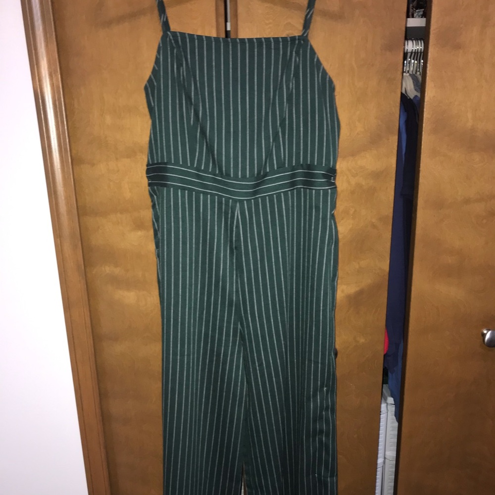 Green and white striped jumpsuit!